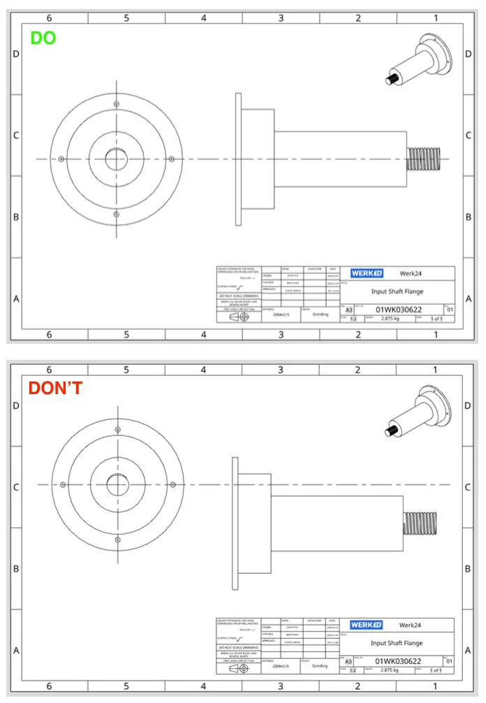 technische Zeichnung mit orthographic views neatly aligned für clarity