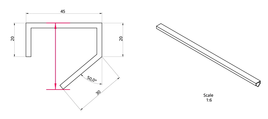 Diagramm zeigt, wie Trigonometrie zur Berechnung fehlender Außenmaße erforderlich ist