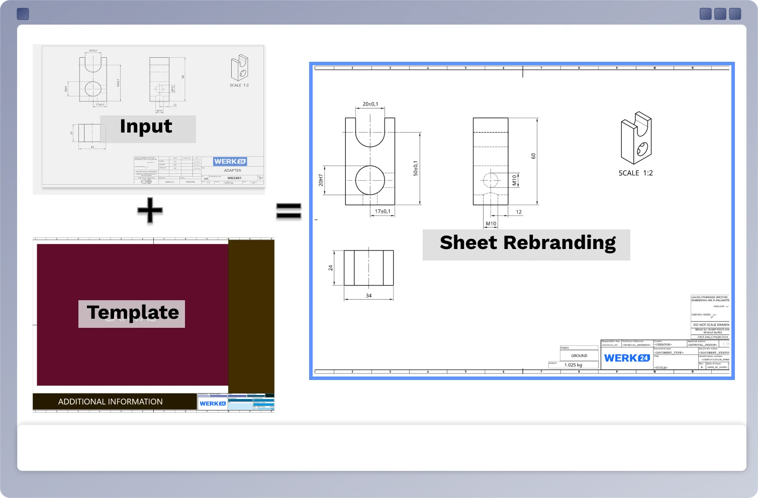 Werk24-Workflow für die Umbenennung von Blättern mit automatischer Aktualisierung und Schwärzung von Schriftfeldern