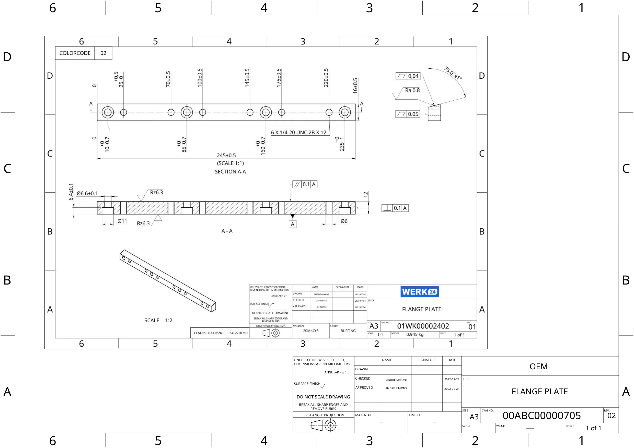 Complex technische Zeichnung mit multiple nested title blocks highlighted by Werk24