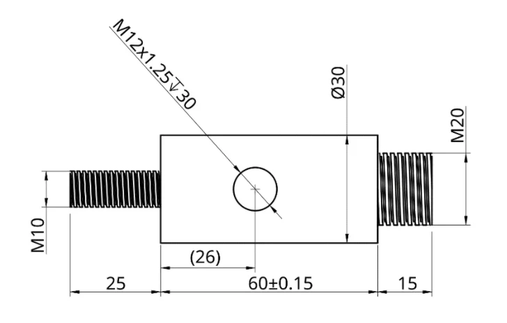 technische Zeichnung excerpt mit highlighted external Gewinde Hinweise und Abmessungen