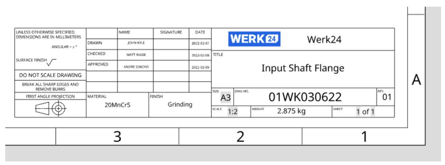 technische Zeichnung layout mit die Schriftfeld located in die lower right corner
