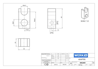 Mechanical component drawing with detailed dimensions